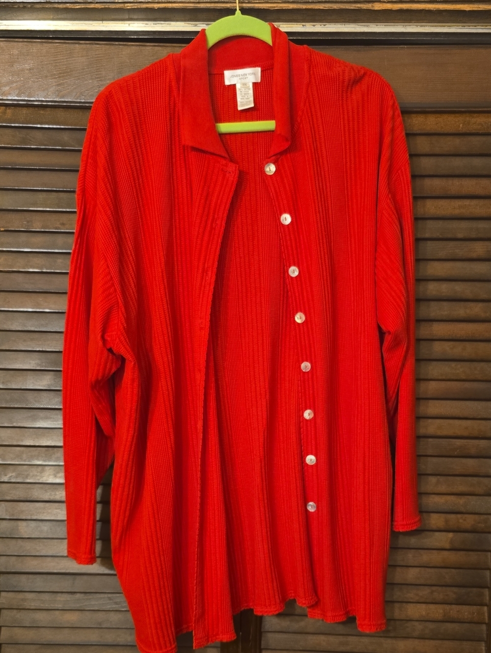 Jones New York Bright Red Ribbed Button-Down Top